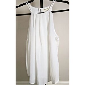 Monteau Women's S White Tank Top Lined Airy Halter Straps Button Back Boho‎ Chic
